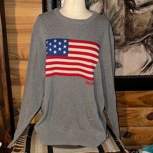 Chaps Gray Crewneck Sweater with American Flag